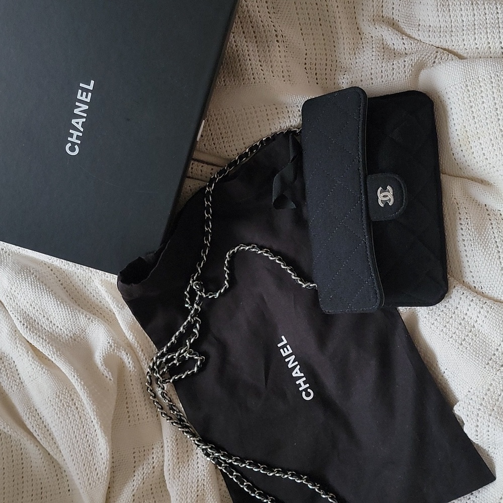 Chanel Quilted Fabric Foldable Tote Chain Strap Crossbody Bag